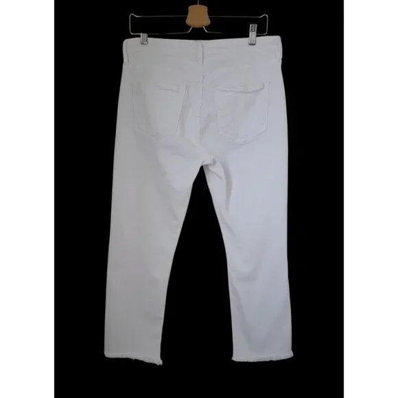 Frame Le Beau Crop White Distressed Jeans Cotton Blend w/ Raw Hem Women's Sz 28 - Picture 2 of 7